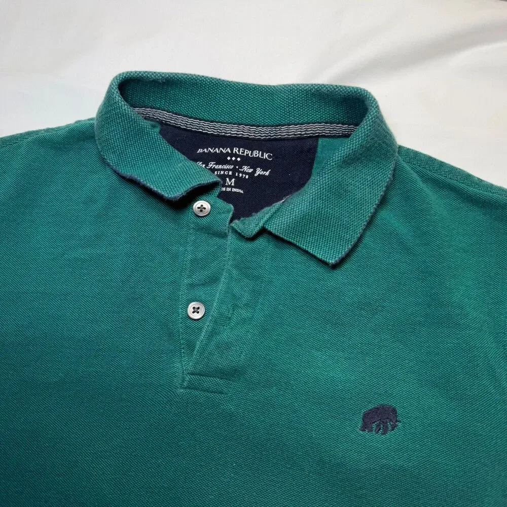 Banana Republic‎ Shirt Mens Medium Green Short Sleeve Polo Casual
